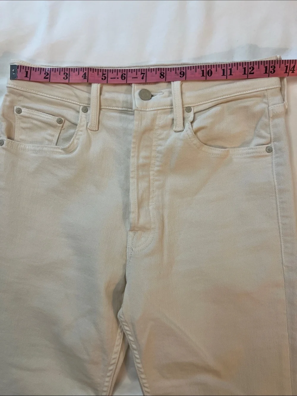 MOTHER The Tomcat Ankle Cream Puffs High Rise Straight Leg Jean Off White 27